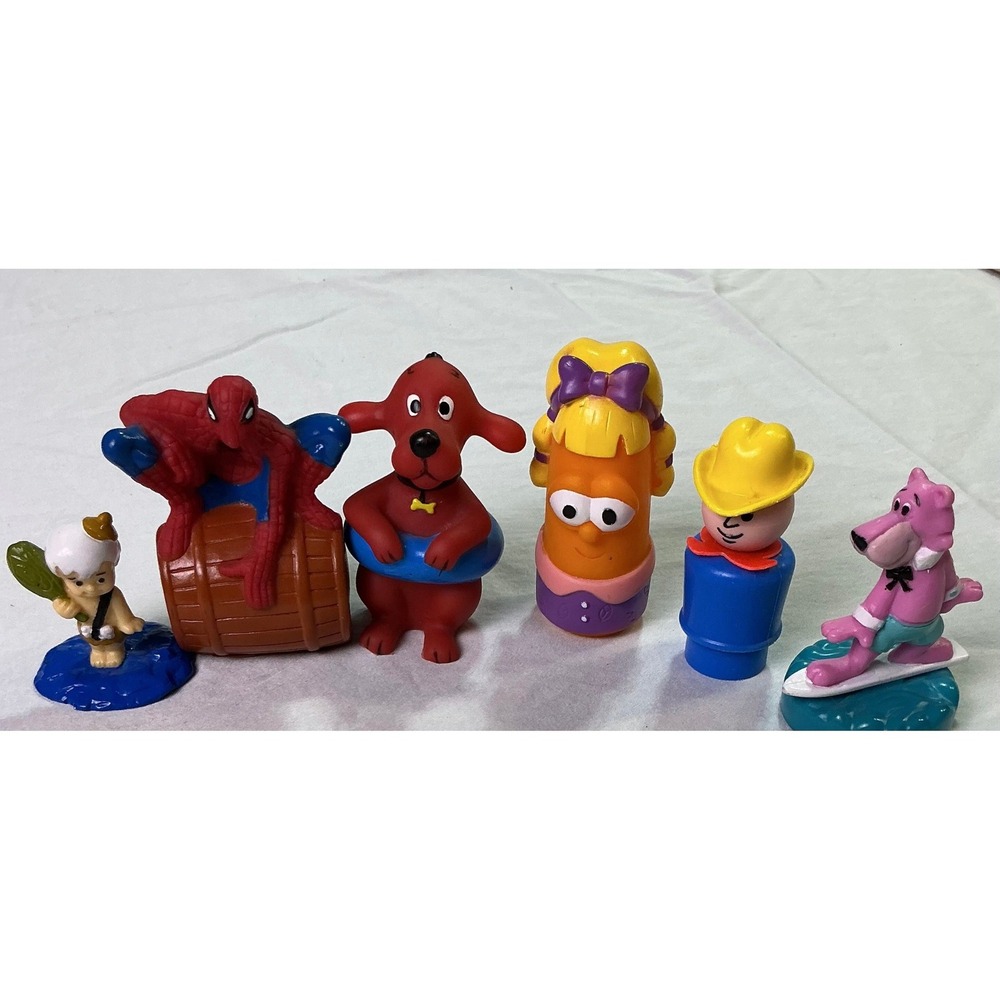 Vintage Mixed Character Toy Figure Lot Spider-Man Pink Panther‎ Bart Dog 6 Pc